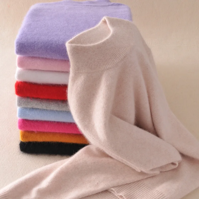 

19 colors Wool Pure Cashmere Sweater Women Long Sleeve Pullover Pullovers Femme Half Collar Women Blouses Pullovers Plus Size