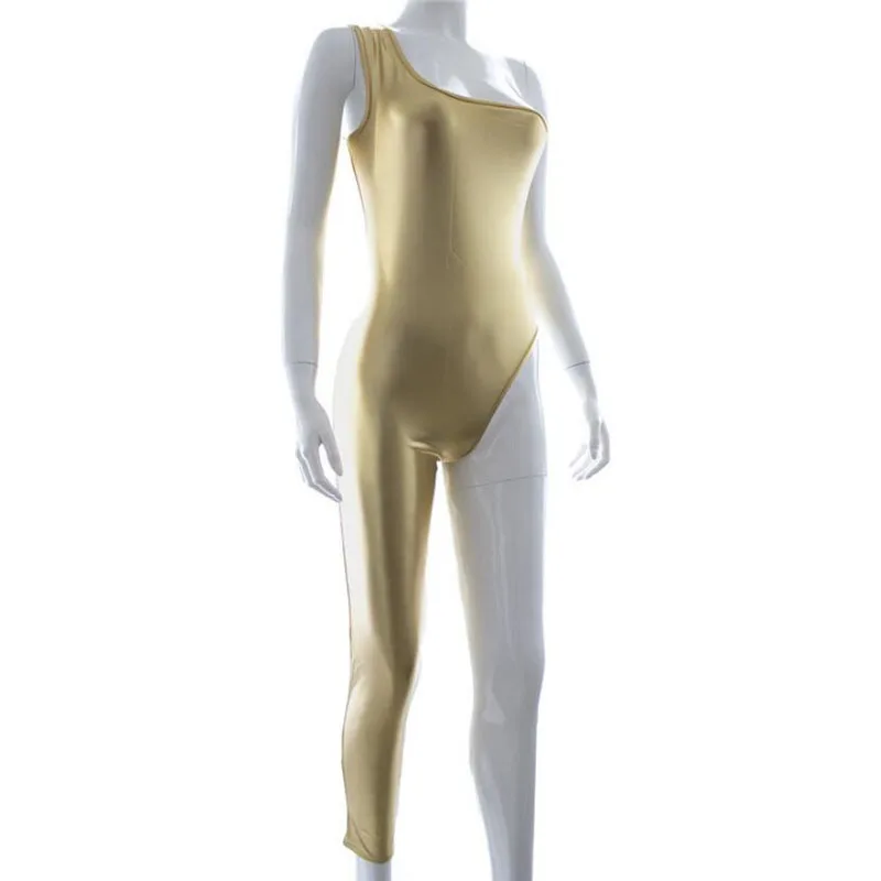 Женский сексуальный Блестящий Комбинезон с металлическим блеском на одно плечо