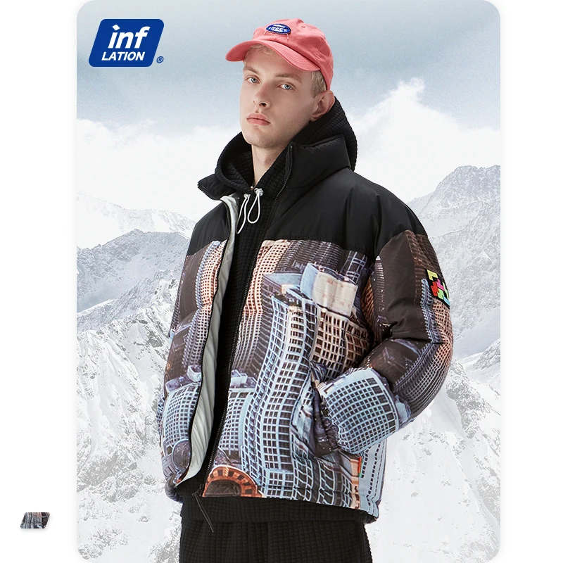 

INFALTION Trendy Puffer Jacket Men Winter Thick Warm Windproof 70% White Duck Down Jacket Men Streetwear Outdoor Overcoats