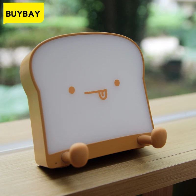 

Toast Bread Led Cute Night Light Cartoon Lamp Mobile Phone Holder Bedroom Bedside Silicone Atmosphere Light Birthday Gifts