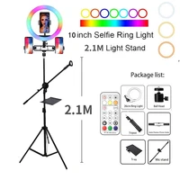 10 rgb led ring light selfie colorful photographic lighting lamp dimmable with210cm tripod stand for tiktok youtube vlog live