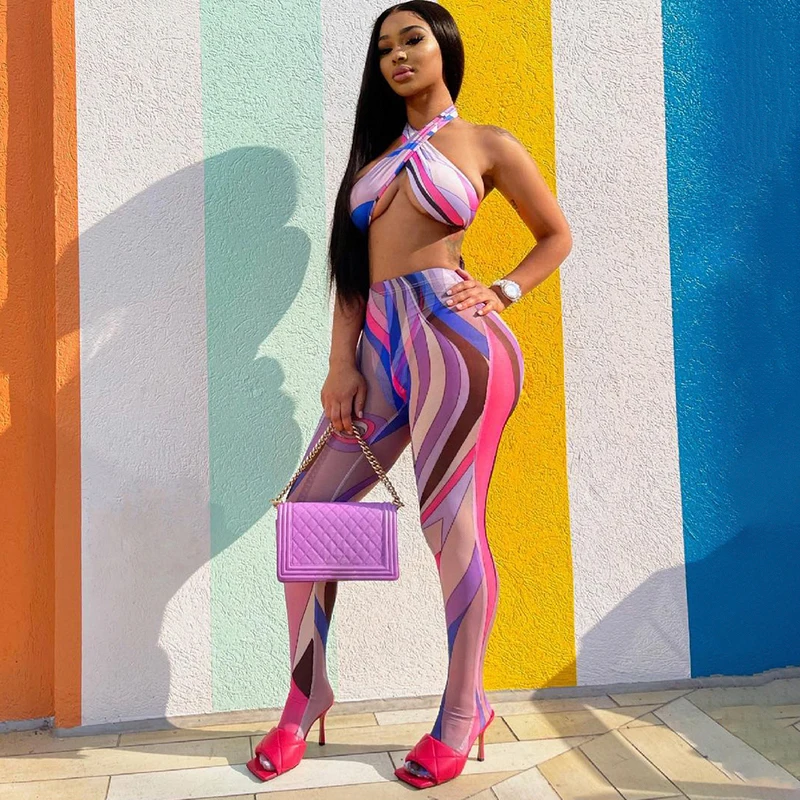 

CIBBAR Striped Print Elastic Leggings Women Hipster High Waist Bodycon Long Pants Ladies New Fashion Streetwear Female Clothing