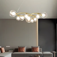 nordic restaurant living room glass ball amber soot led dimming chandelier bedroom simple ring golden iron warm white fixture