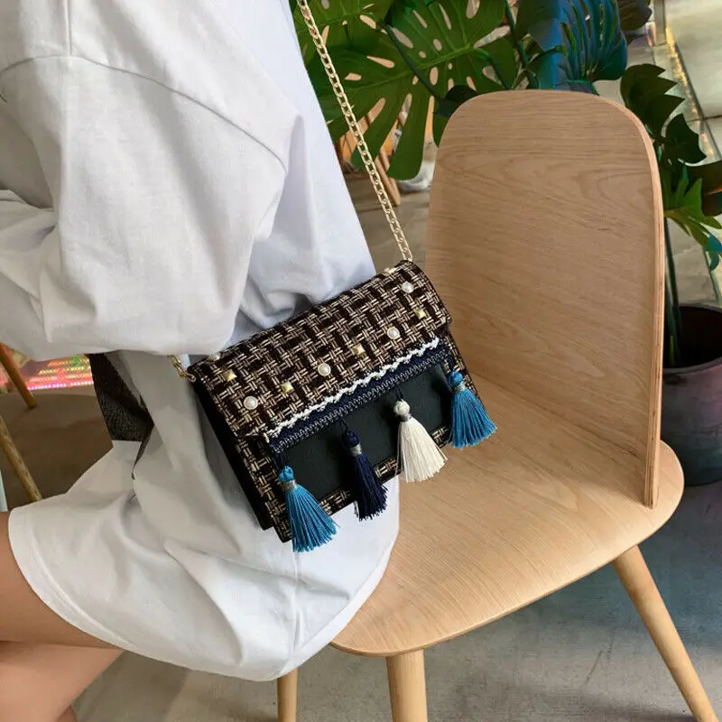 Женская Плетеная соломенная сумка с кисточкой и жемчужным декором сумочка из