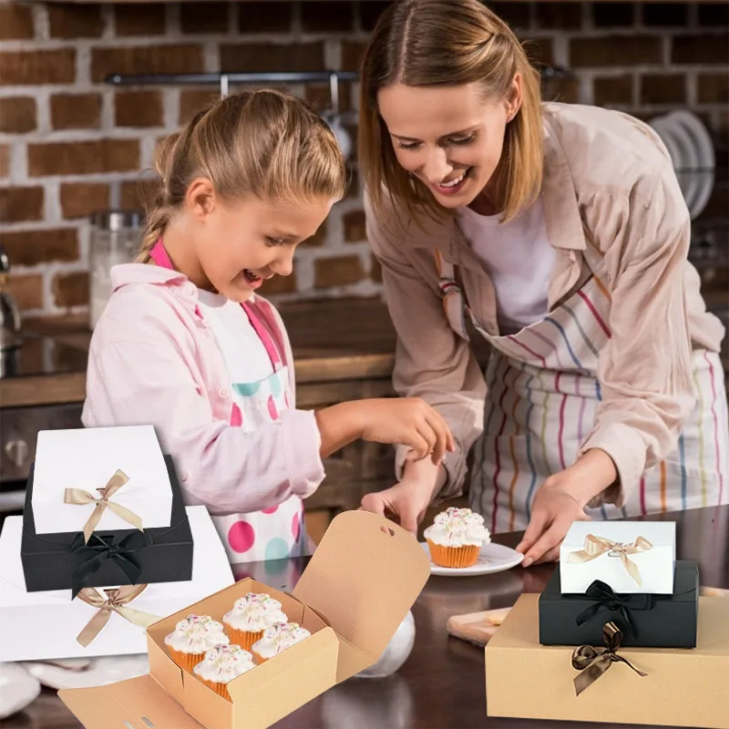 

1pc White Kraft Black Gift Box Cardboard Package Candy Storage Boxes With Ribbons Handmade Box Wedding Birthday Party Supplies