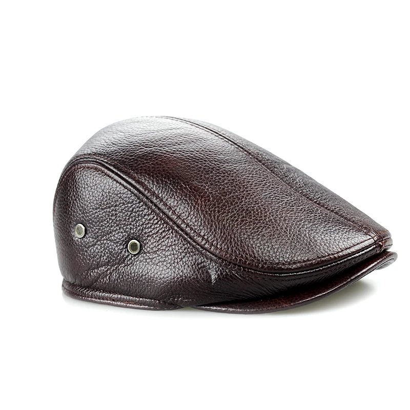 Мужская бейсболка из натуральной кожи брендовая теплая зимняя шапка газетчика