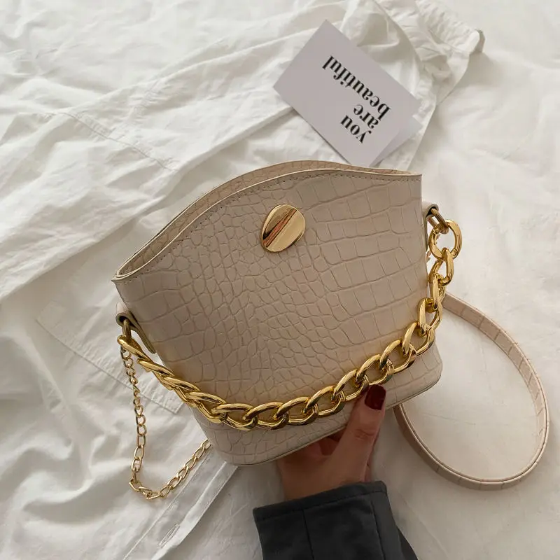 

Повседневная сумка-хобо из искусственной кожи с крокодиловым узором и цепочкой, однотонная сумка через плечо для женщин, Молодежная женска...