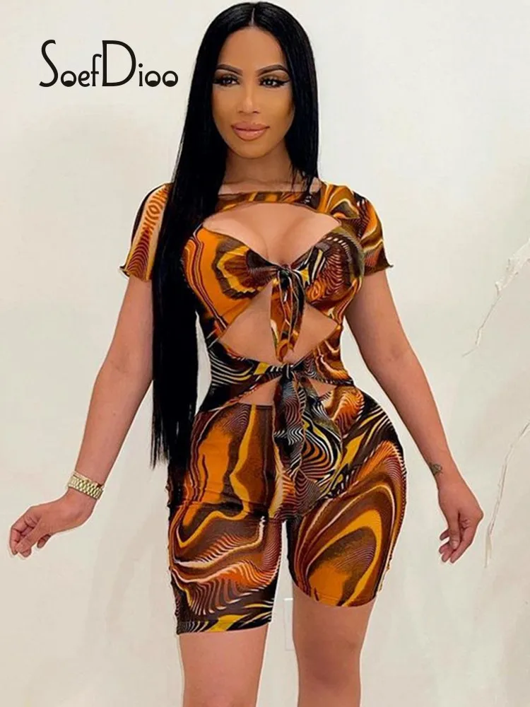 

Soefdioo Mesh Print Hollow Out Bbandage Slim Playsuits Sexy Short Sleeve One Piece Overalls Women Beachwear Summer 2021 Clubwear