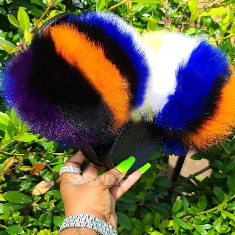 Шлепанцы женские из ЭВА роскошные пушистые сандалии на плоской подошве