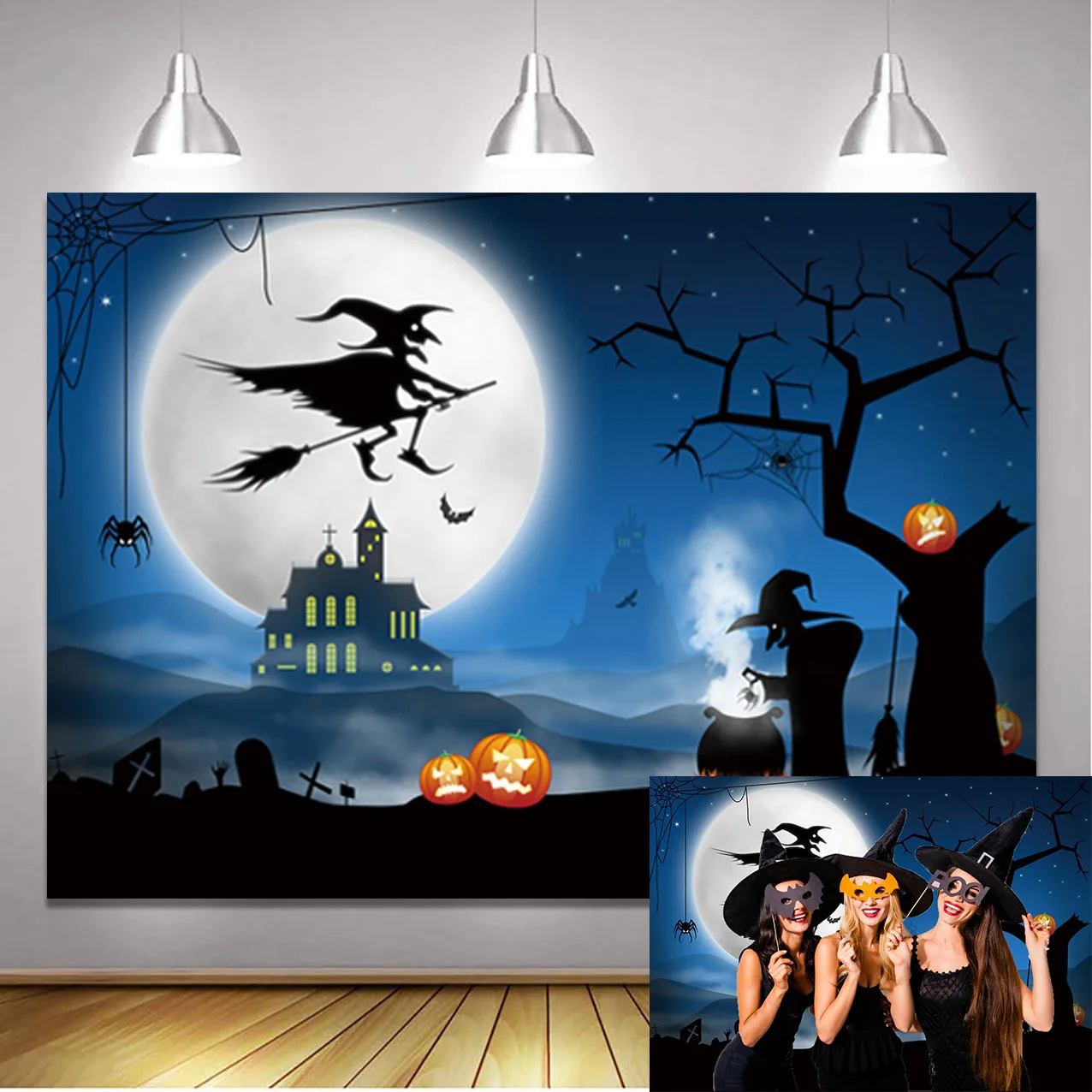 Halloween Backdrop Scary Witch Moon Cemetery Halloween Party Photo Backdrop Halloween Theme Photography Background