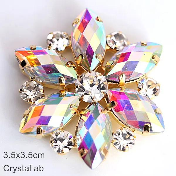 Crystal AB-3.5cm 1 шт. кристалл AB аппликация из стеклянных страз с золотой основой цветок аппликация стразы пришить стразы для свадебного платья B3486 - Цвет: Crystal AB-3.5cm