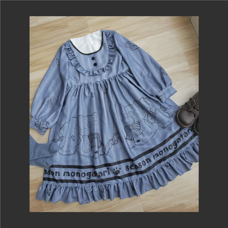 Милые японские кукольные Платья в стиле ретро с длинными рукавами для девочек