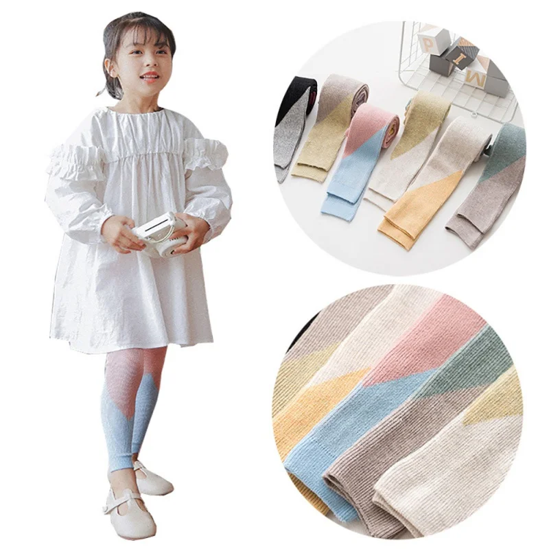 Леггинсы для маленьких девочек Одинаковые цвета Детские Теплые лосины платье