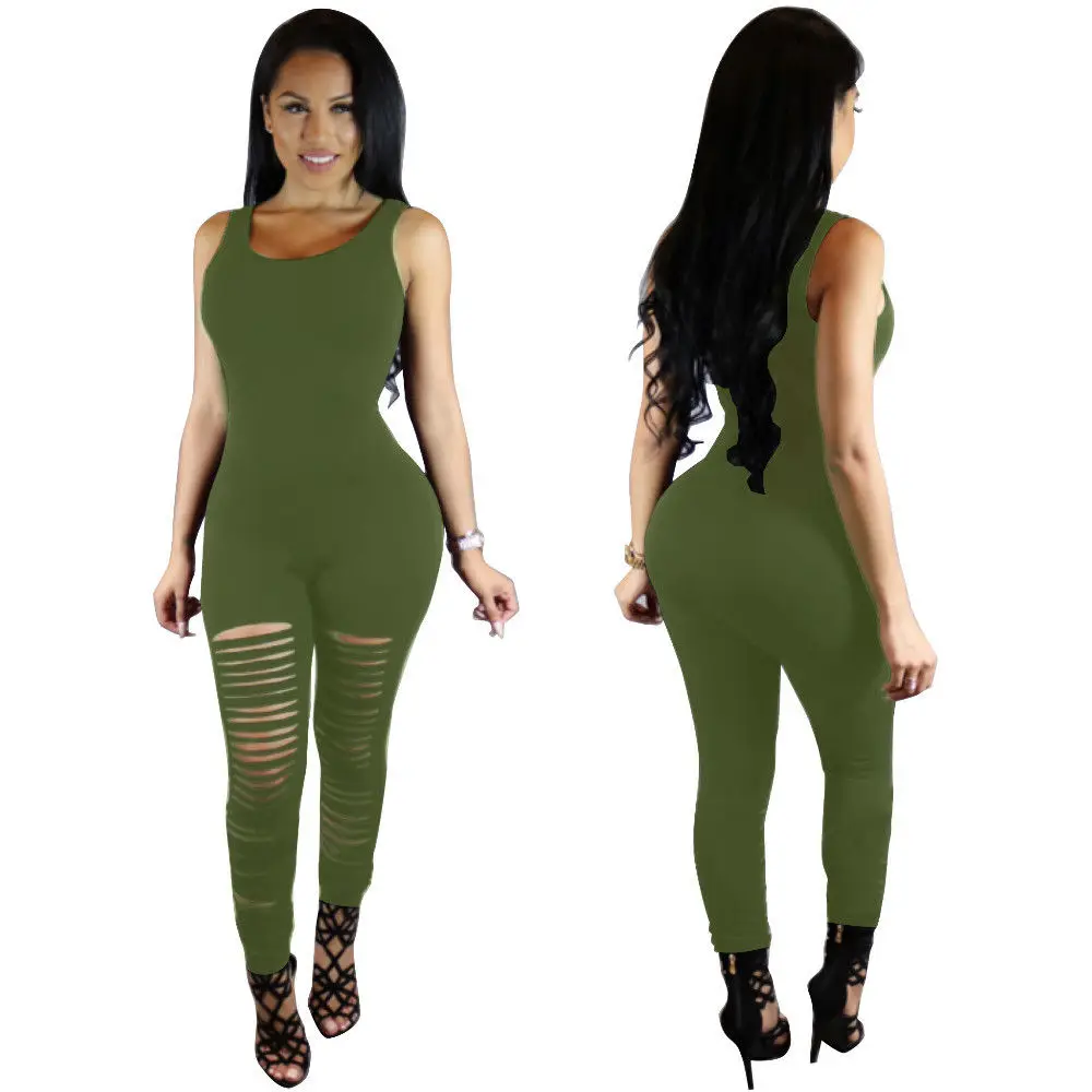 

Hot Women Casual Sleeveless Sleeveless O neck Cotton Bodysuit Long Pants