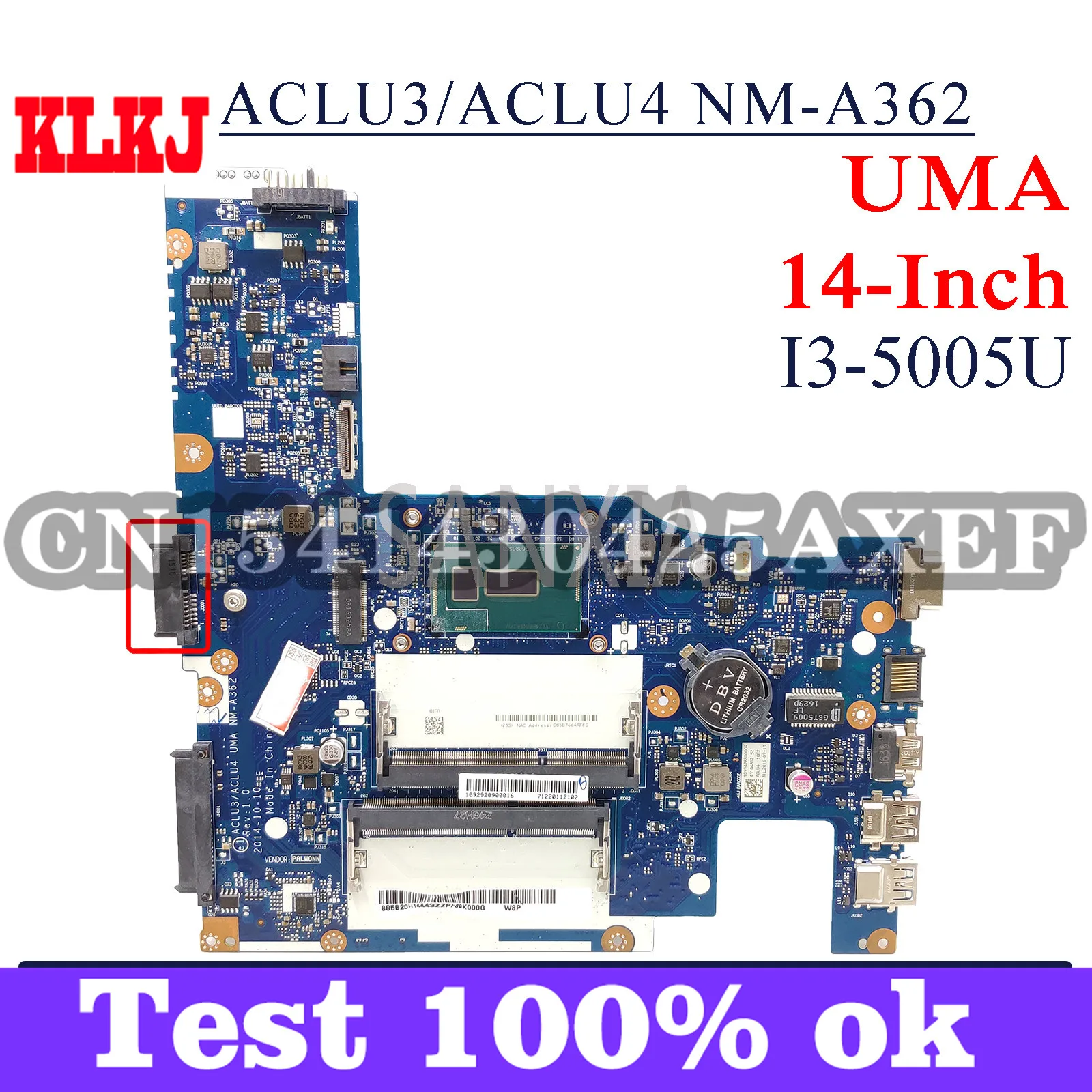 

KLKJ ACLU3/ACLU4 NM-A362 материнская плата для ноутбука Lenovo G40-80 (14 дюймов) G40-70 оригинальная материнская плата I3-5005U UMA