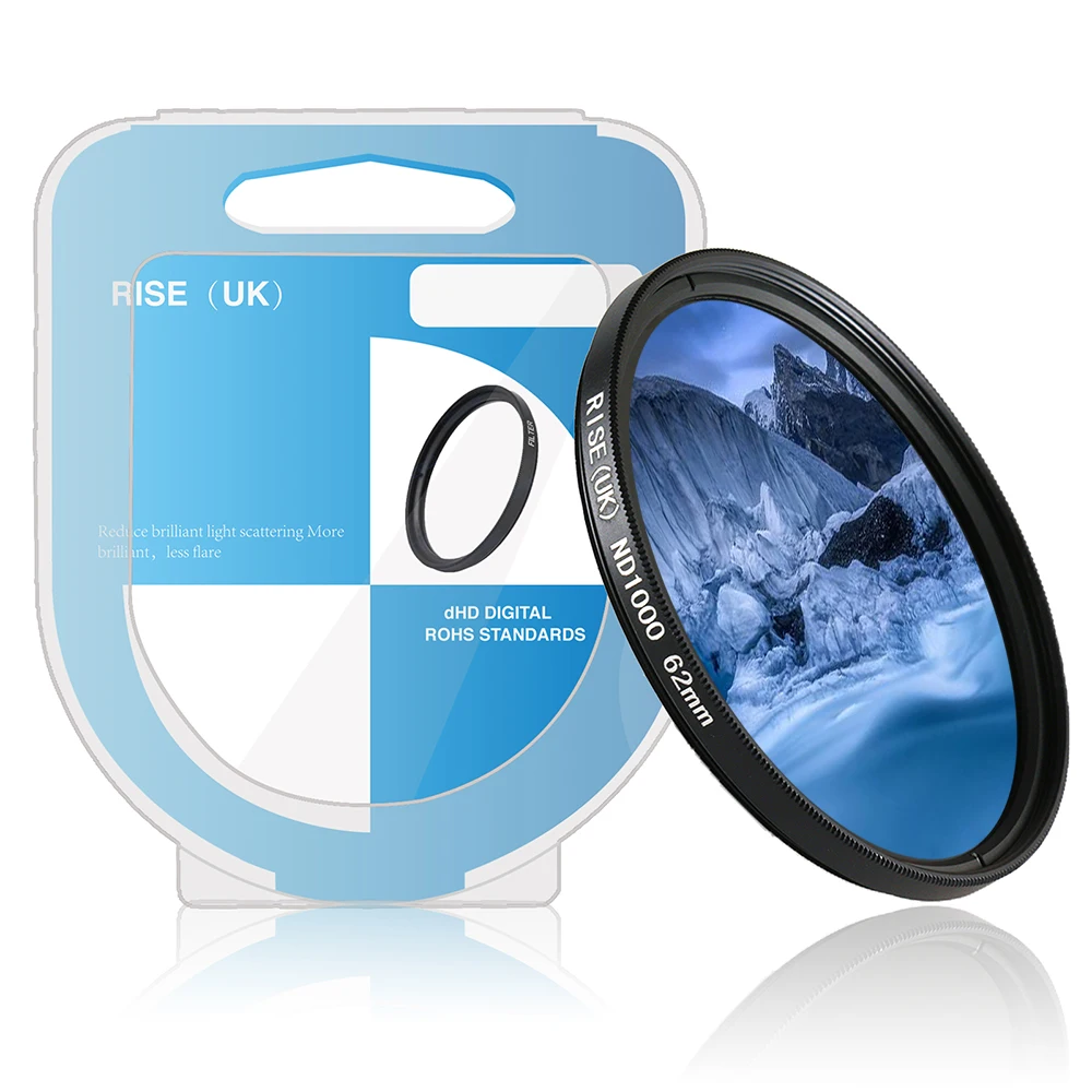 

RISE(UK) 49/52/55/58/62/67/72/77/82/95mm Neutral Density ND1000 Filter for Long Exposure Lens of DSR DLSR Camera