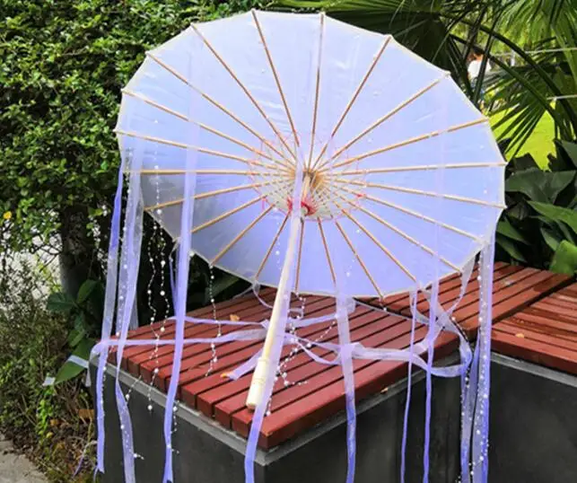 76cm white A Шелковый тканевый кружевной зонтик женский костюм реквизит для фотосессии зонтик с кисточками Китайский классический зонтик с масляной бумагой - Цвет: 76cm white A