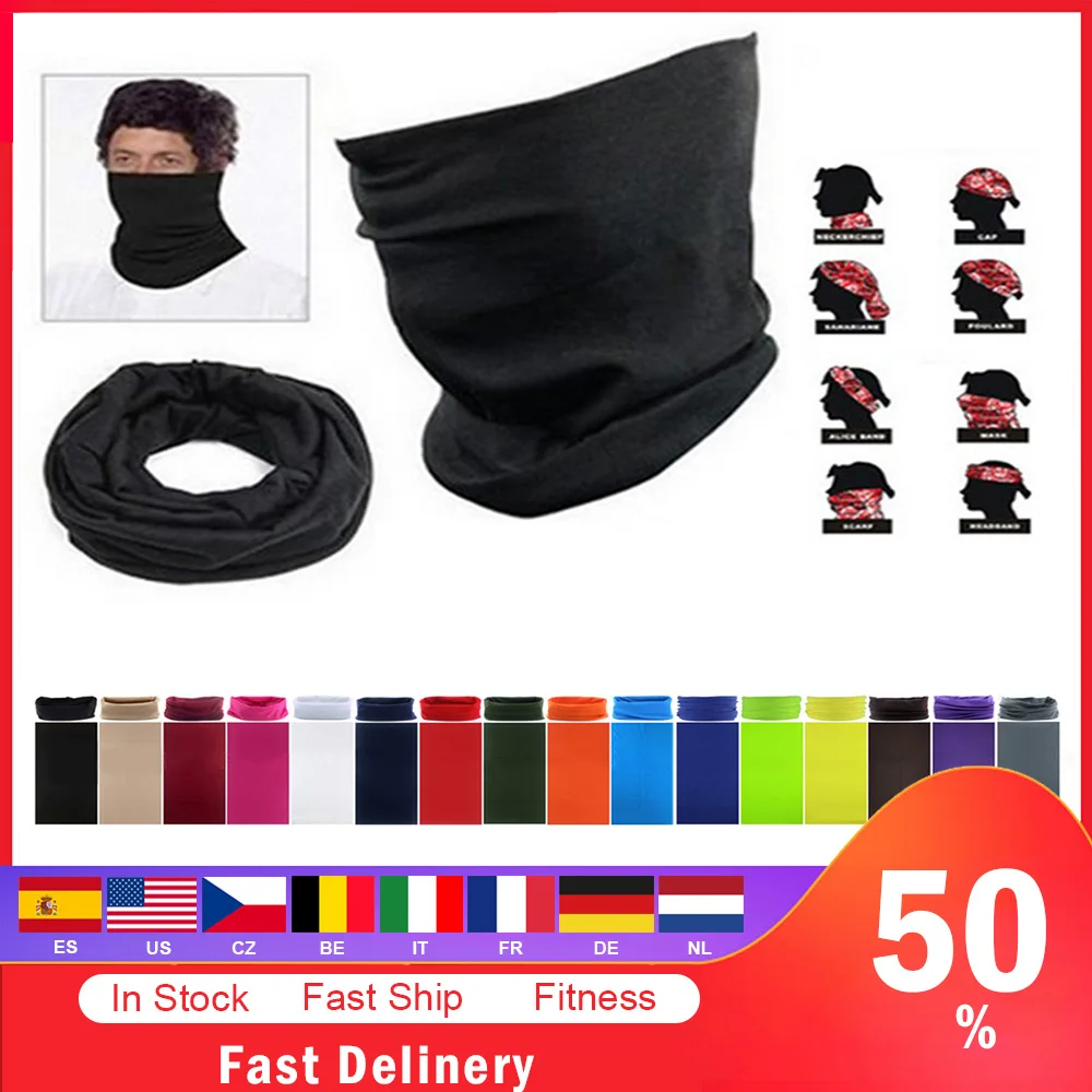 Объемная черная однотонная бандана головная повязка на шею велосипедная