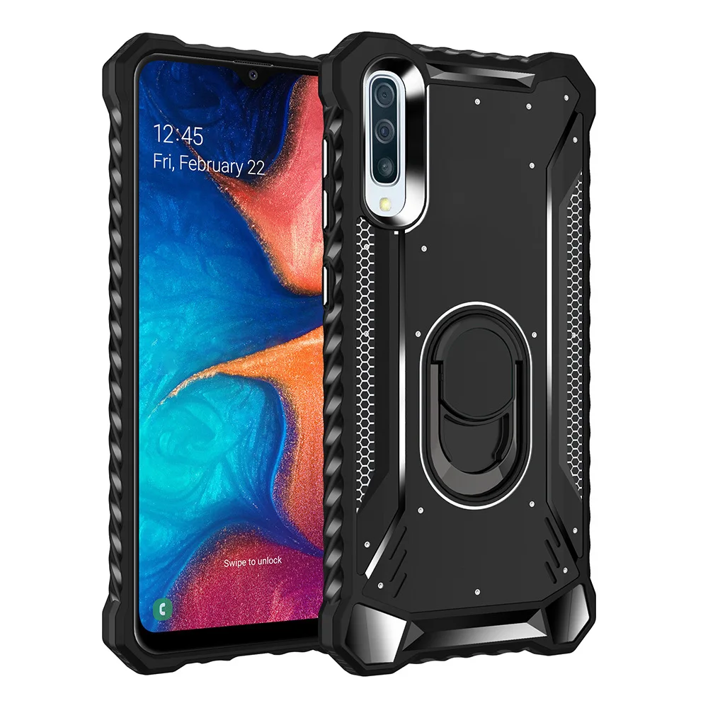 Чехол-броня для samsung A70 с алюминиевым металлическим кольцом, сверхпрочная защитная задняя крышка для samsung Galaxy S10 S9 Note 10 Plus S10e чехол - Цвет: Черный