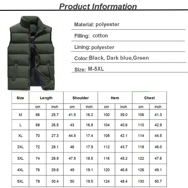 

Casual Mens Vest Autumn Winter Men's Vest Jacket Stand Collar 5XL Solid Black Cotton Sleeveless Men's Vests Chalecos Casaco