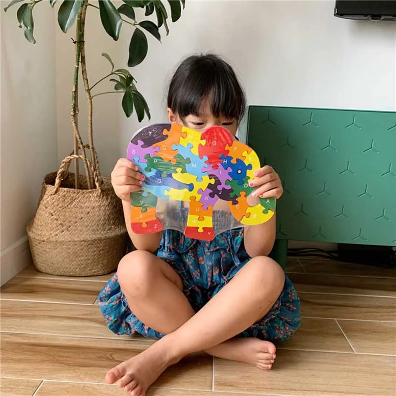 Деревянные Животные Слон динозавр ABC Алфавит Обучающие головоломки