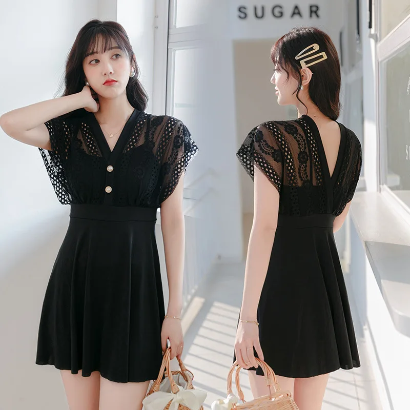 Новинка 2021 корейский цельный купальный костюм Женская однотонная купальная