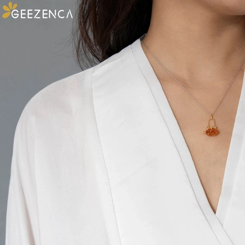 

925 Sterling Silver Natural Amber Teapot Drop Earrings Pendant Jewelry Set Christmas New Year Gift For Women Original Design