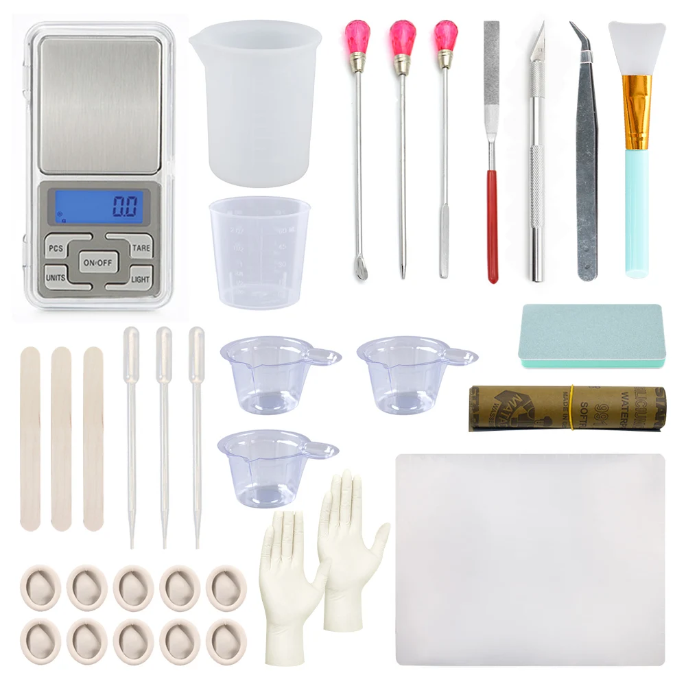 

38PCS/Pack DIY Jewelry Making Tool Kits Tweezers Needle Spoon For Silicone Resin Mold Craft Handmade Sponge Polishing Block