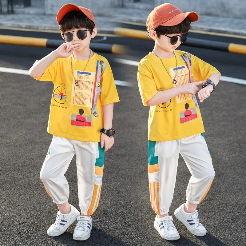 

Foreign Style Kids Children Summer Short-sleeved Casual Fashion Printed T-shirt Pants Two-piece Suit Boys Summer Sets BT116