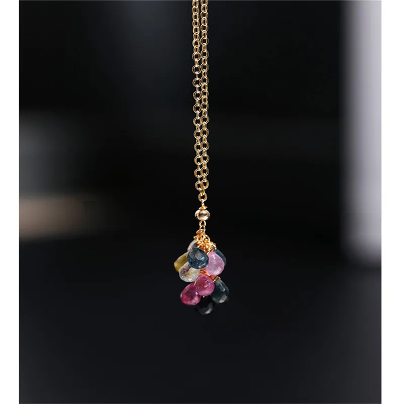 

DAIMI Color Sapphire Pendant Female Day gemstones Genuine Yellow 14K Gold Injection Handmade Grape String Necklace