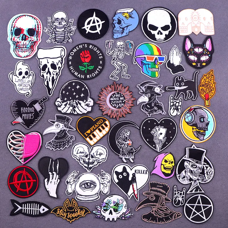 Нашивки для одежды в стиле панк-рок с вышитым черепом | Дом и сад