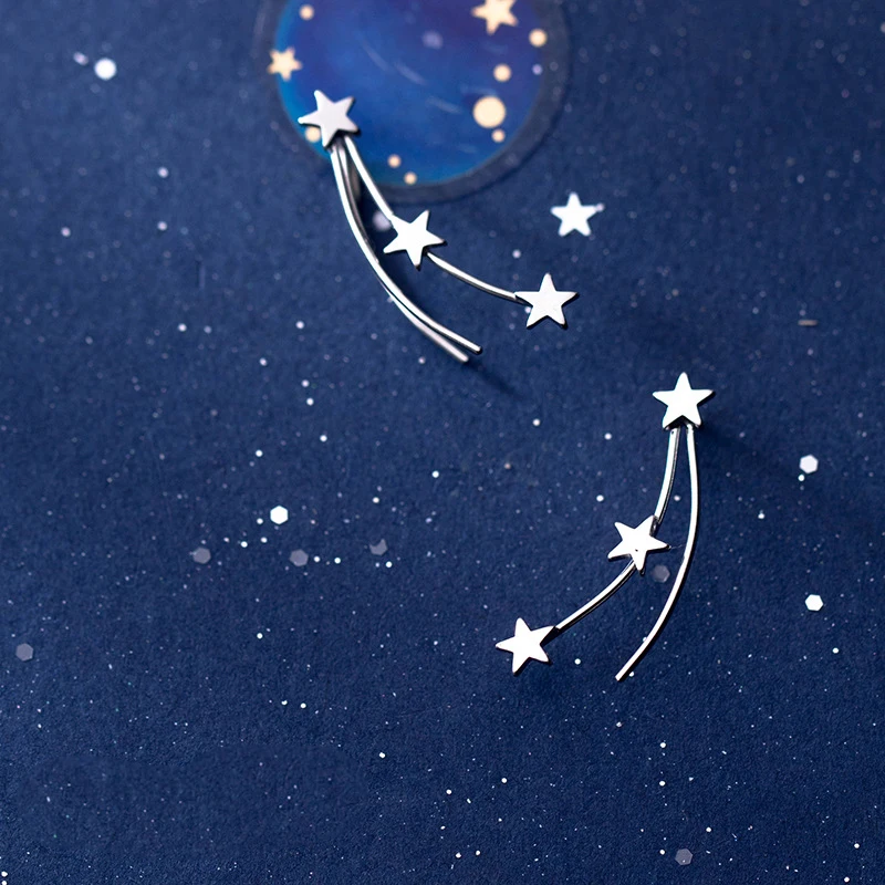 Женские серьги-гвоздики из серебра 100% пробы со звездами | Украшения и аксессуары