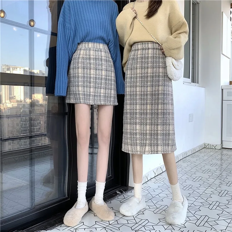 

Harajaku Gray Office Skirts Womens Korean Casual Vintage Midi Skirt Gothic Gingham Aesthetic Jupe Longue Skirts BY50BSQ