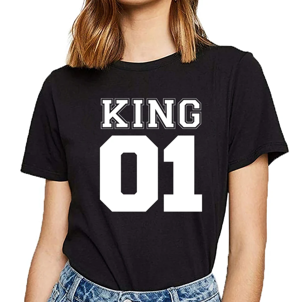 

Tops T Shirt Women 01 king and queen loose fit Hip Hop Vintage Print Female Tshirt