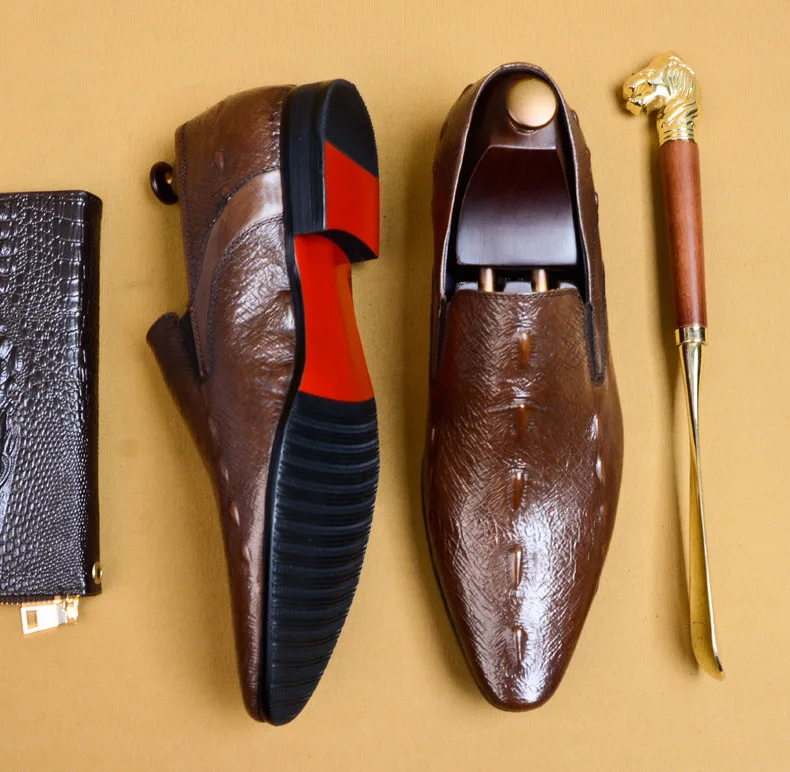 Обувь с узором крокодиловая кожа Мужские лоферы из натуральной кожи Цвет черный