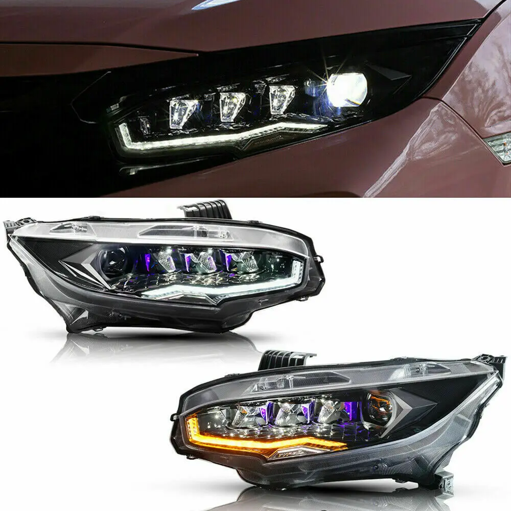

HCmotion Auto LED Headlights for Honda Civic Crystal Rotation 10th Gen 2016-2021 Front Sequential Headlamp Sedan Headlights