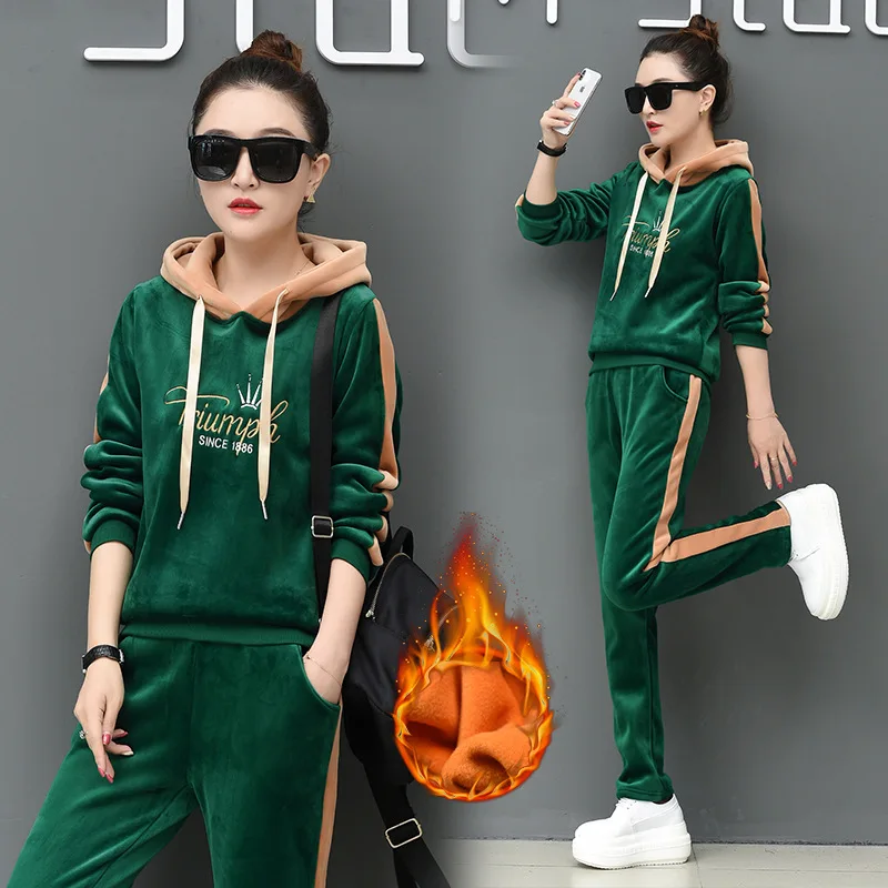 Бархатный женский спортивный костюм из двух предметов Vetement Femme 2019 Chandal Mujer