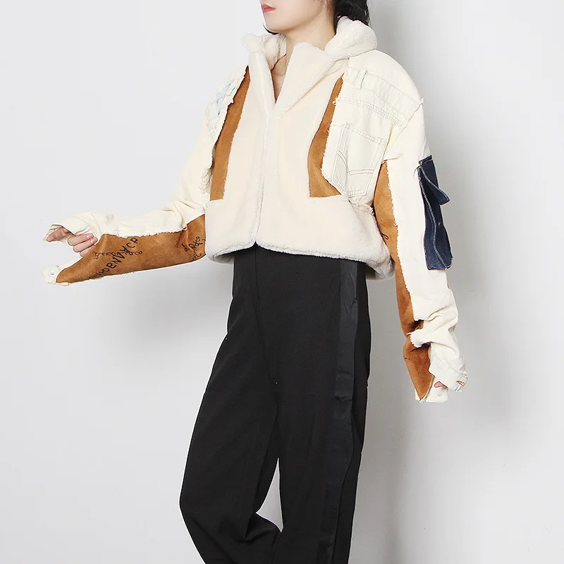 

Женская куртка из овечьей шерсти, дешевая флисовая куртка из шерсти, джинсовая куртка с длинными рукавами и карманами, пальто из овечьей шер...