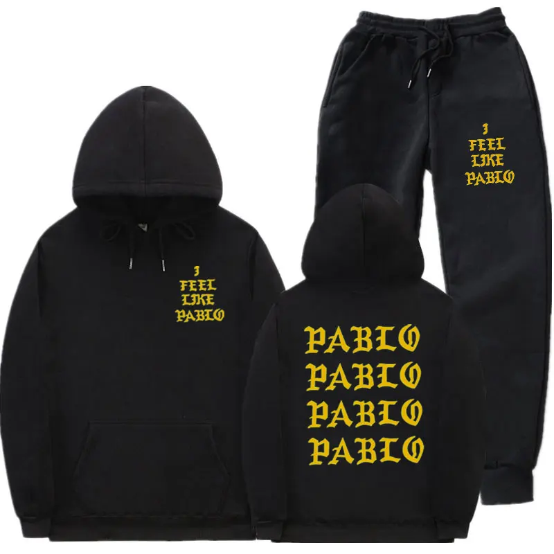 

I Feel Like Pablo Hoodie sets Tracksuit Men Thermal Sportswear Sets Streetwear Hoodies and Pants Casual Sweatshirt Sport Suit