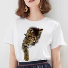 Модная женская футболка в стиле Харадзюку С 3D-принтом кота, летняя футболка с коротким рукавом и круглым вырезом, Повседневная Уличная одежда, топ, женские футболки, одежда
