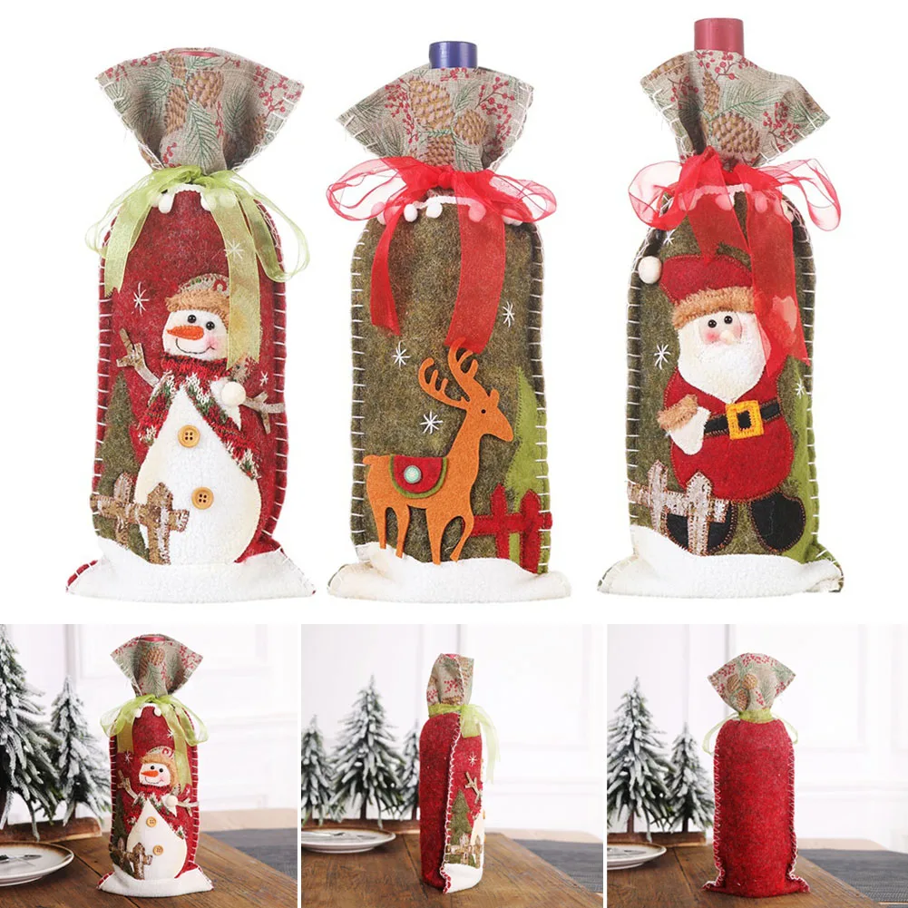 Рождественские Чехлы для бутылок вина с рисунком из мультфильма сумки витрины