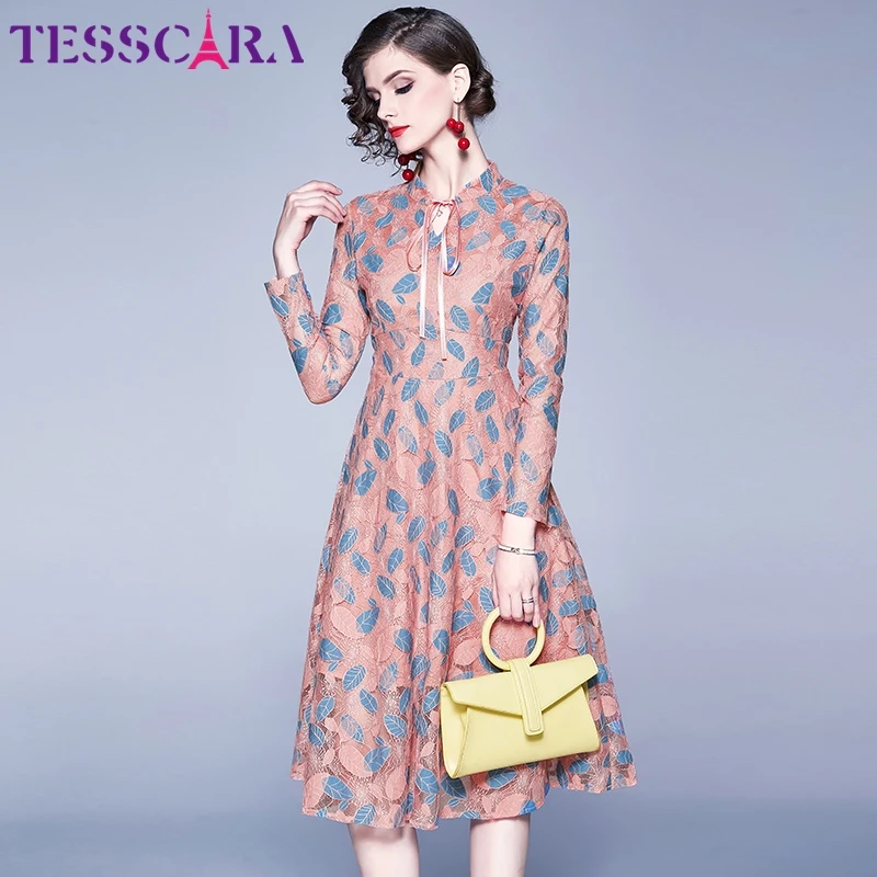 Женское весеннее элегантное кружевное платье TESSCARA женское дизайнерское длинное