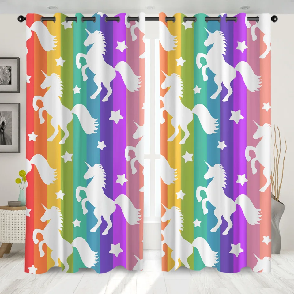 ONGLYP Rainbow Unicorn Curtain for Living Room High Shading Blackout Drapes Bedroom Window Curtains Girls Kids 2 Piece/Set | Дом и сад