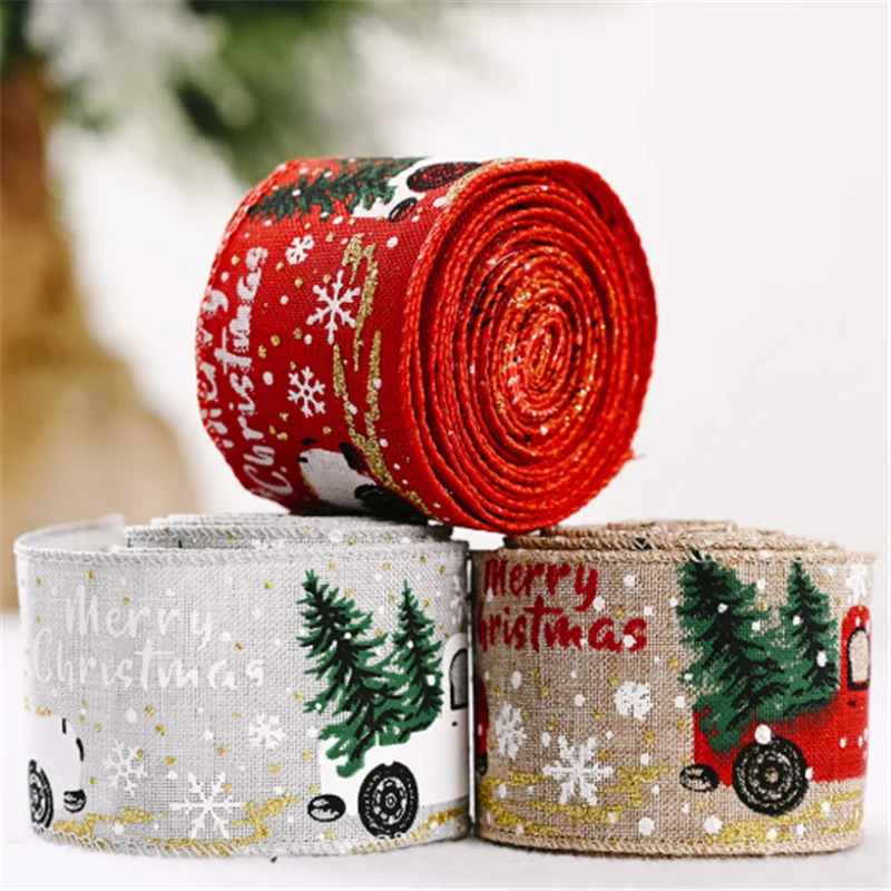

5M/roll Christmas Decoration Color Car Printing Ribbon Christmas Tree Decoration Ribbon 2022 Merry Christmas Navidad New Year