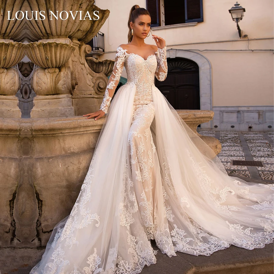 Свадебное платье Louis Novias со съемной юбкой-годе с длинным рукавом 2020 сексуальное