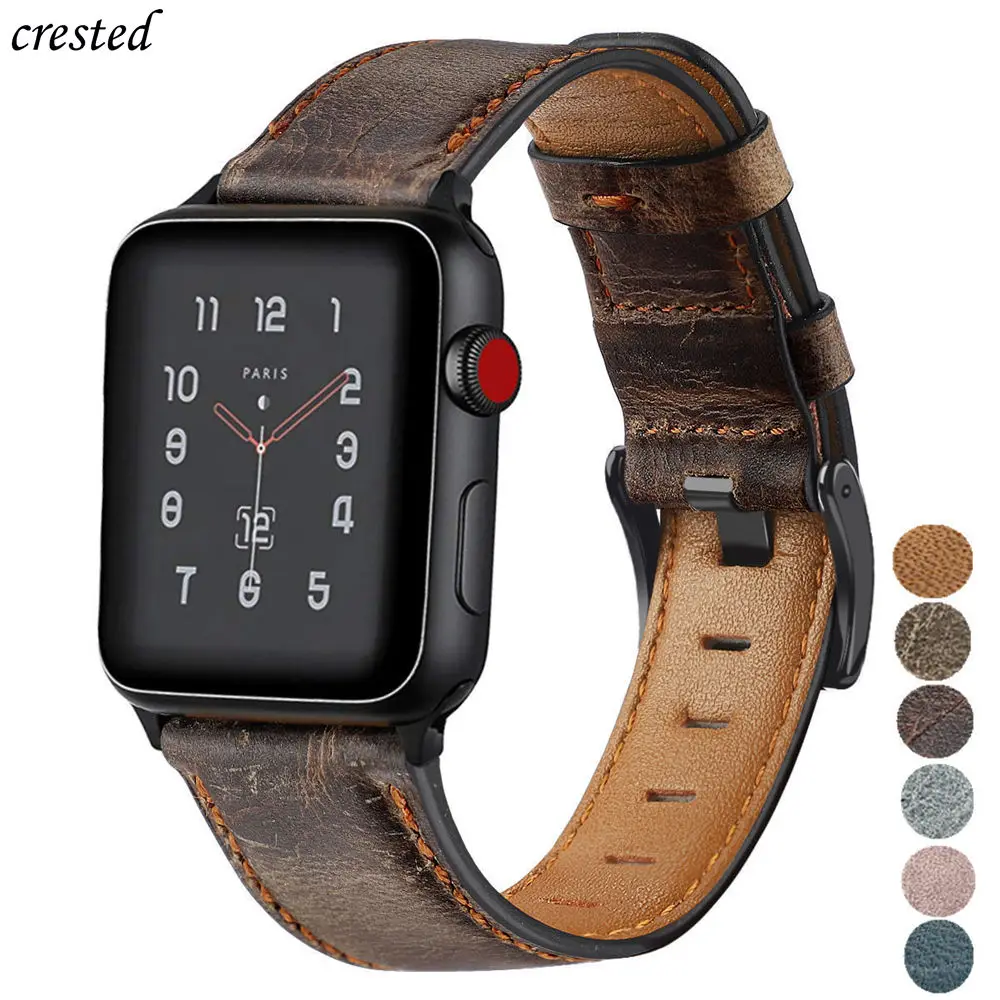 Ремешок кожаный для Apple watch band 44 мм 40 38 42 ретро браслет из натуральной кожи