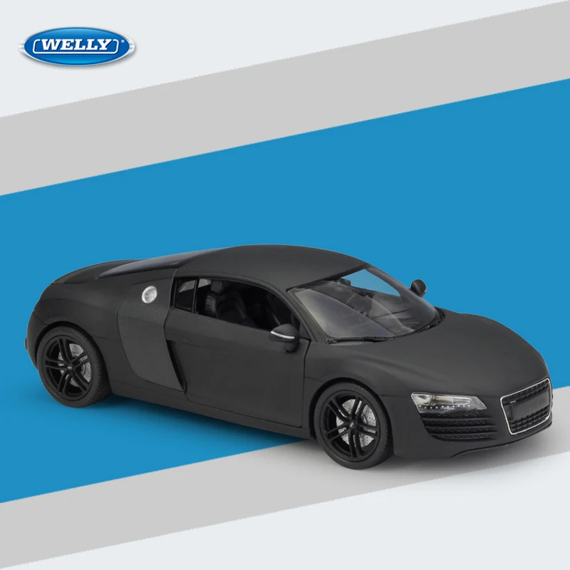 Модель автомобиля WELLY 1:24 AUDI R8 из сплава литая матовая черная для детей подарок на
