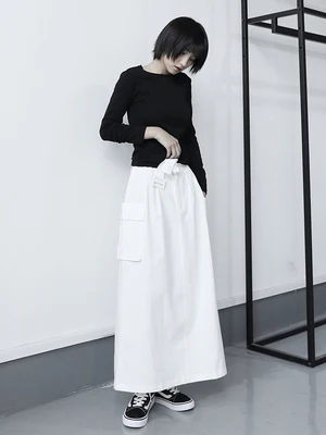 Новинка стирающаяся хлопковая тонкая трапециевидная юбка с разрезом на талии