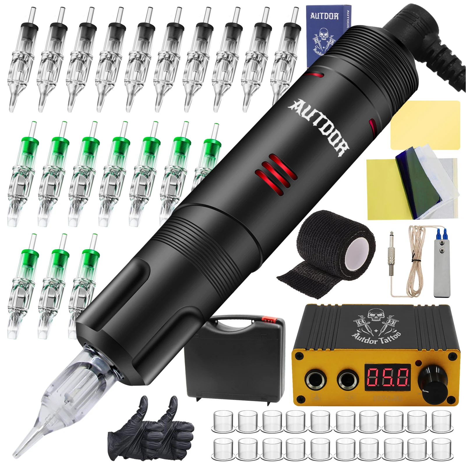 

Professional Tattoo Machine Pen Kit Tattoo Rotary Pen Machine Set with Power Supply Cartridges Needles Foot Pedal