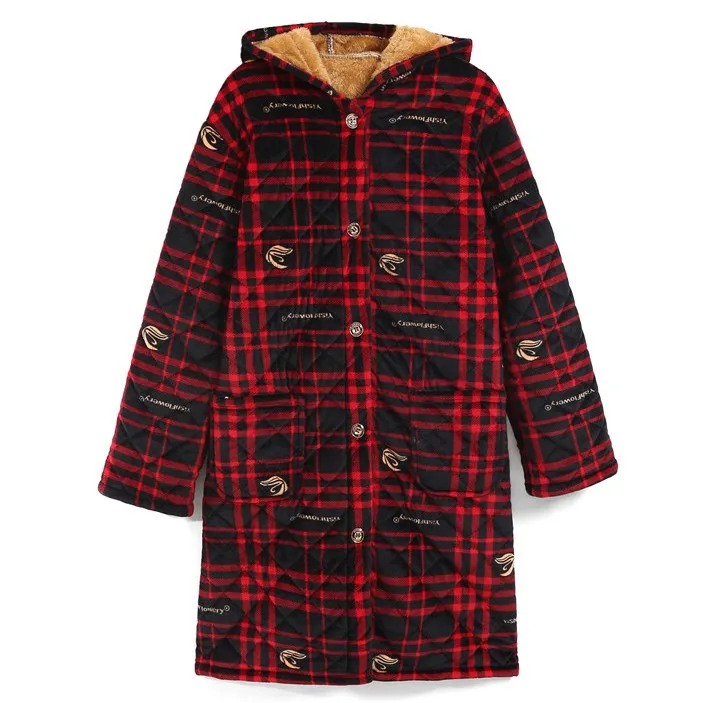 

Winter New Flannel Homewear Intimate Lingerie Kimono Robe Sleepwear Hooded Old Lady Nightwear Warm Home Clothing Nightgown